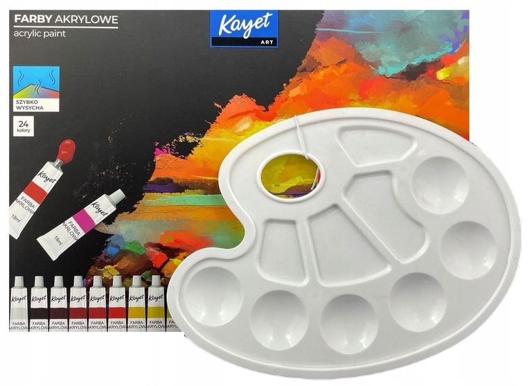Farby Akrylowe Kayet 24x18ml + paleta malarska (1)